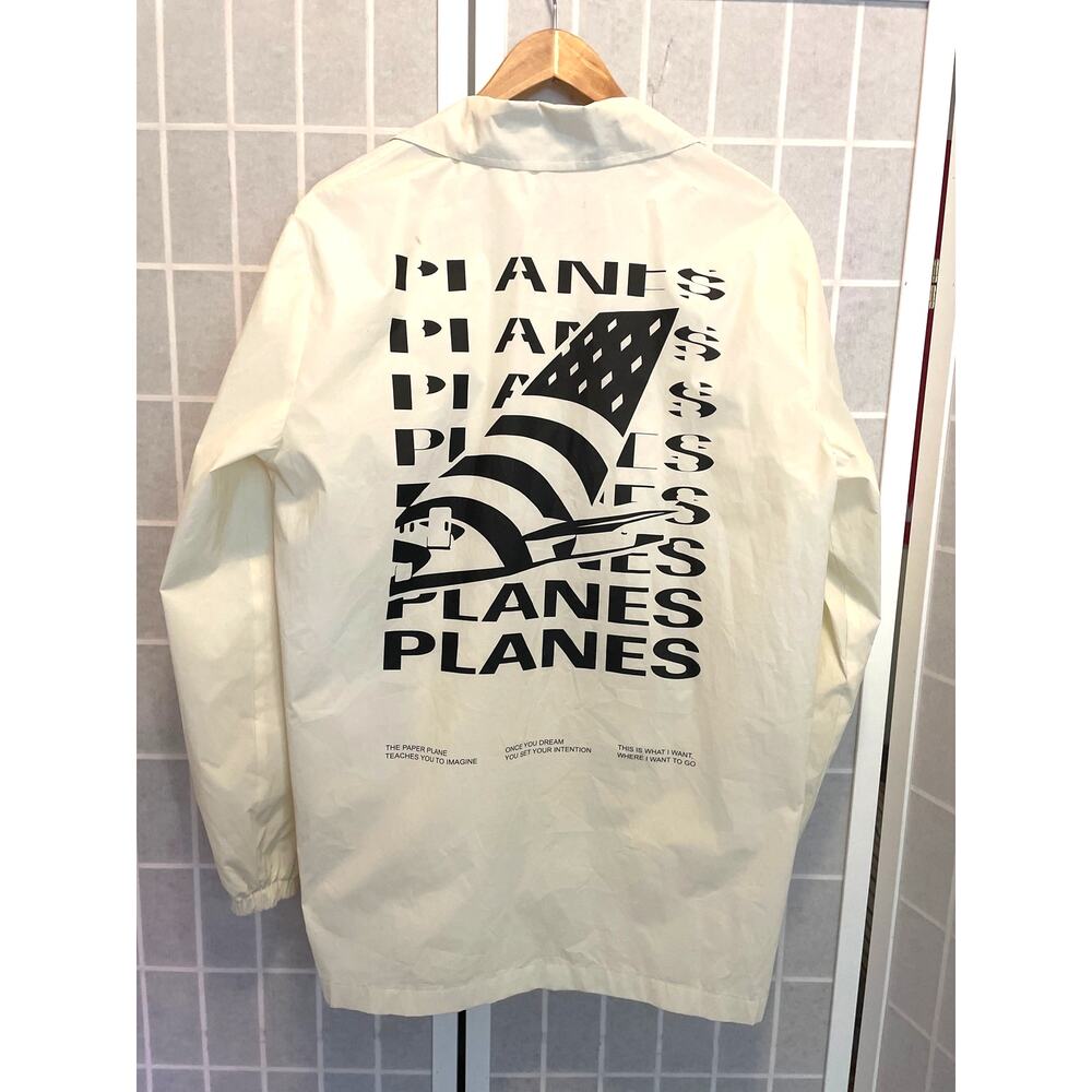 Paper Planes FWU Coach Jacket White Nylon M Streetwear Urban Minimalist Graphic